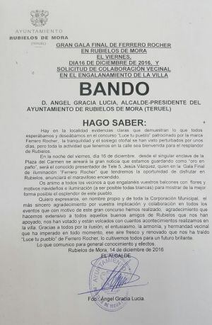 Este fue el bando de alcaldía para pedir la colaboración vecinal