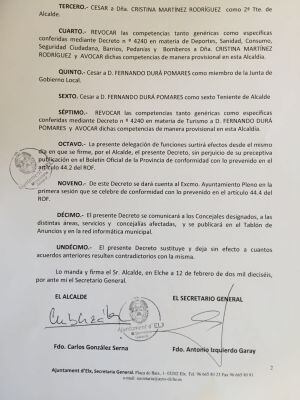 Decreto firmado por el alcalde