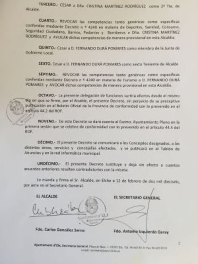 Decreto firmado por el alcalde