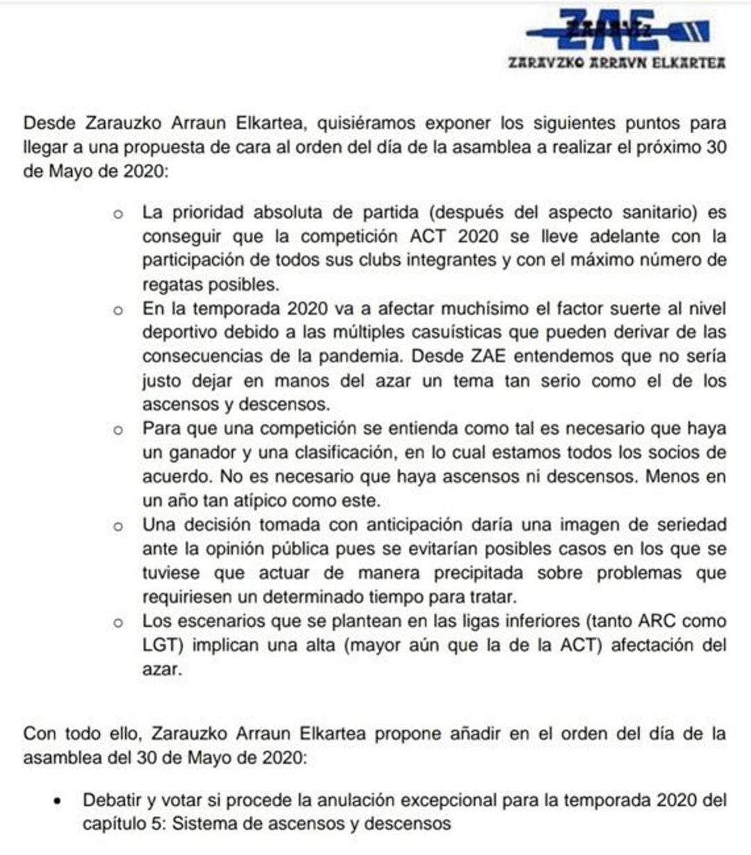 Propuesta de Zarautz para la liga ACT de este verano