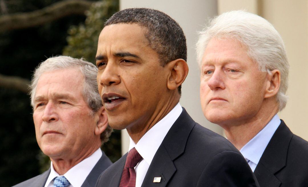 Los expresidentes de EEUU, Bush, Obama y Clinton.