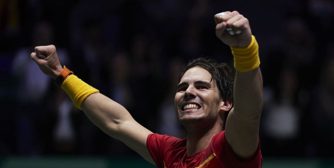 Rafa Nadal celebra la victoria en la Copa Davis en Madrid