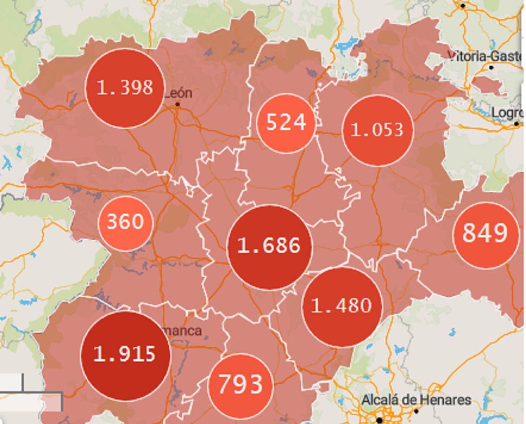Datos confirmados por coronavirus en Castilla y León