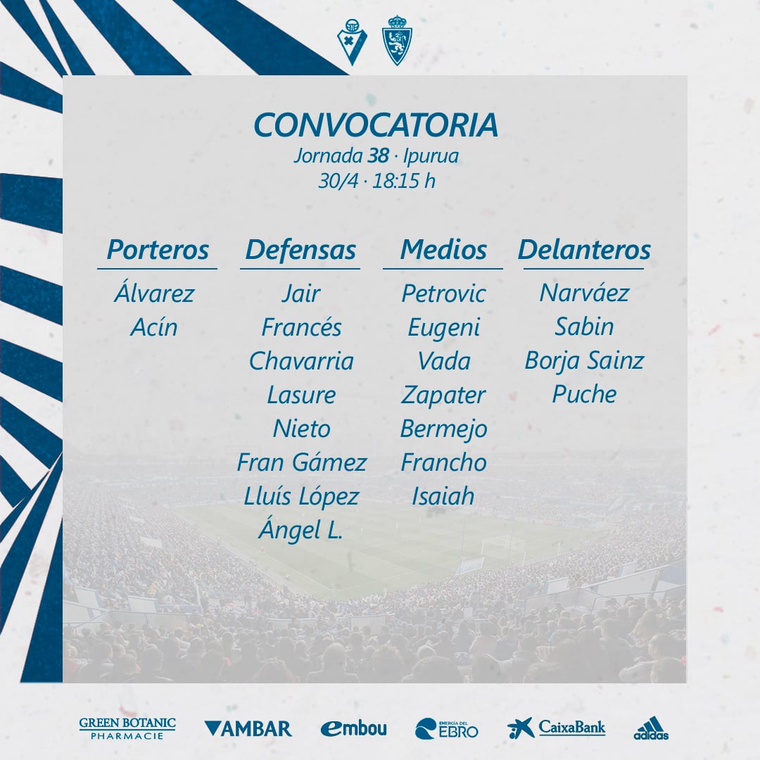Convocatoria para el partido contra el Eibar