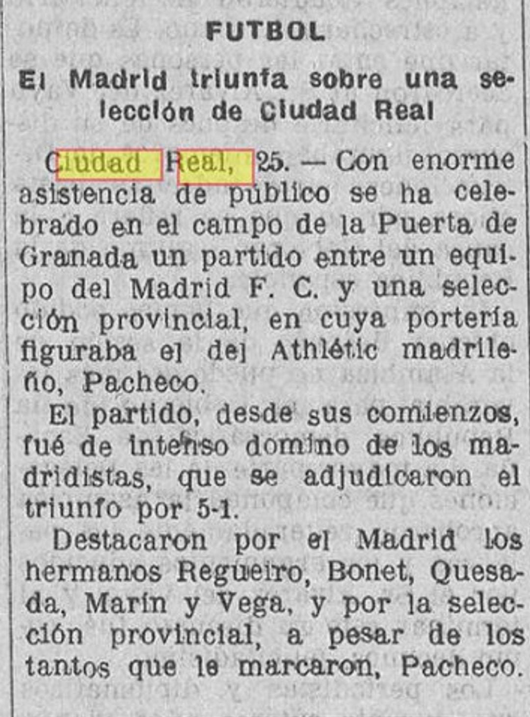 El periódico &#039;La Libertad&#039; publicó el 26 de septiembre de 1936 una reseña del partido