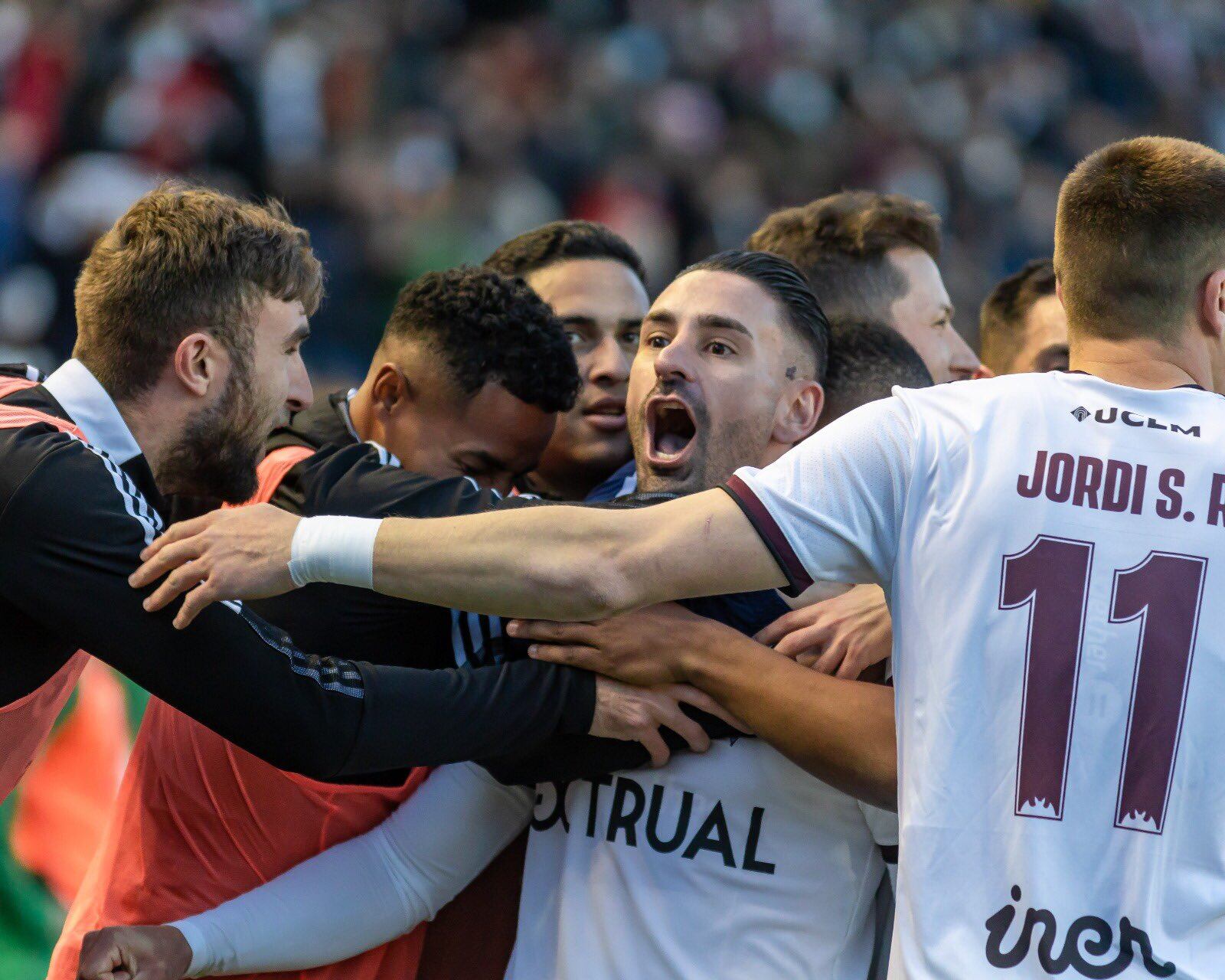 Imagen del Albacete celebrando un gol en el Belmonte