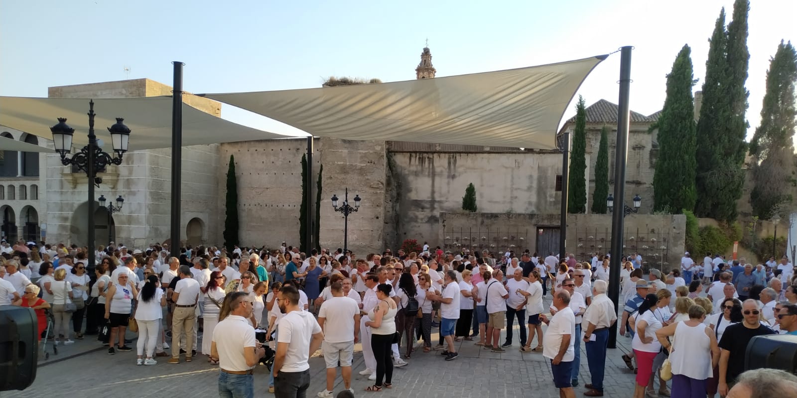 Manifestantes en la última concentración a las puertas del Ayuntamiento de Palma del Río en defensa de la sanidad pública