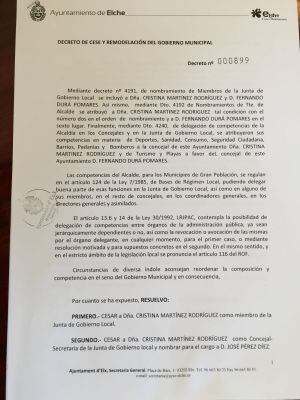 Decreto firmado por el alcalde