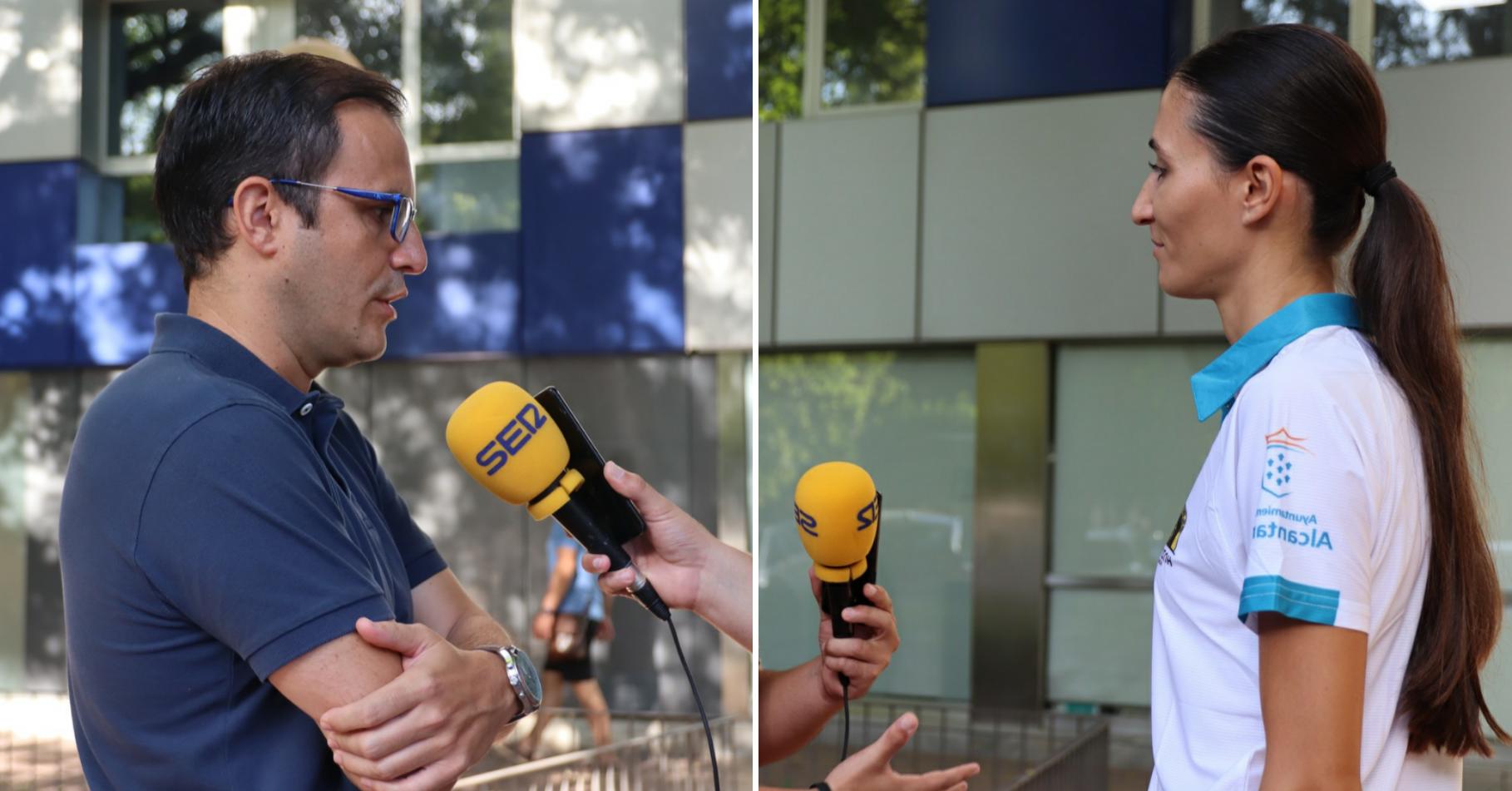 Andrés Medina y Belén Arrojo atendiendo a La SER