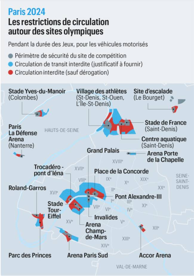 Gráfico de 'Le Parisien' sobre las restricciones de movilidad para los Juegos Olímpicos de París 2024