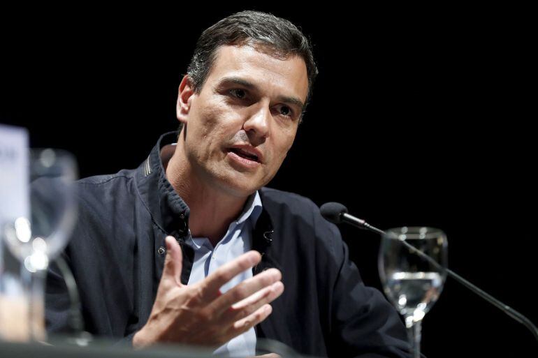 El exsecretario general del PSOE y precandidato a las primarias del partido, Pedro Sánchez, durante una presentación