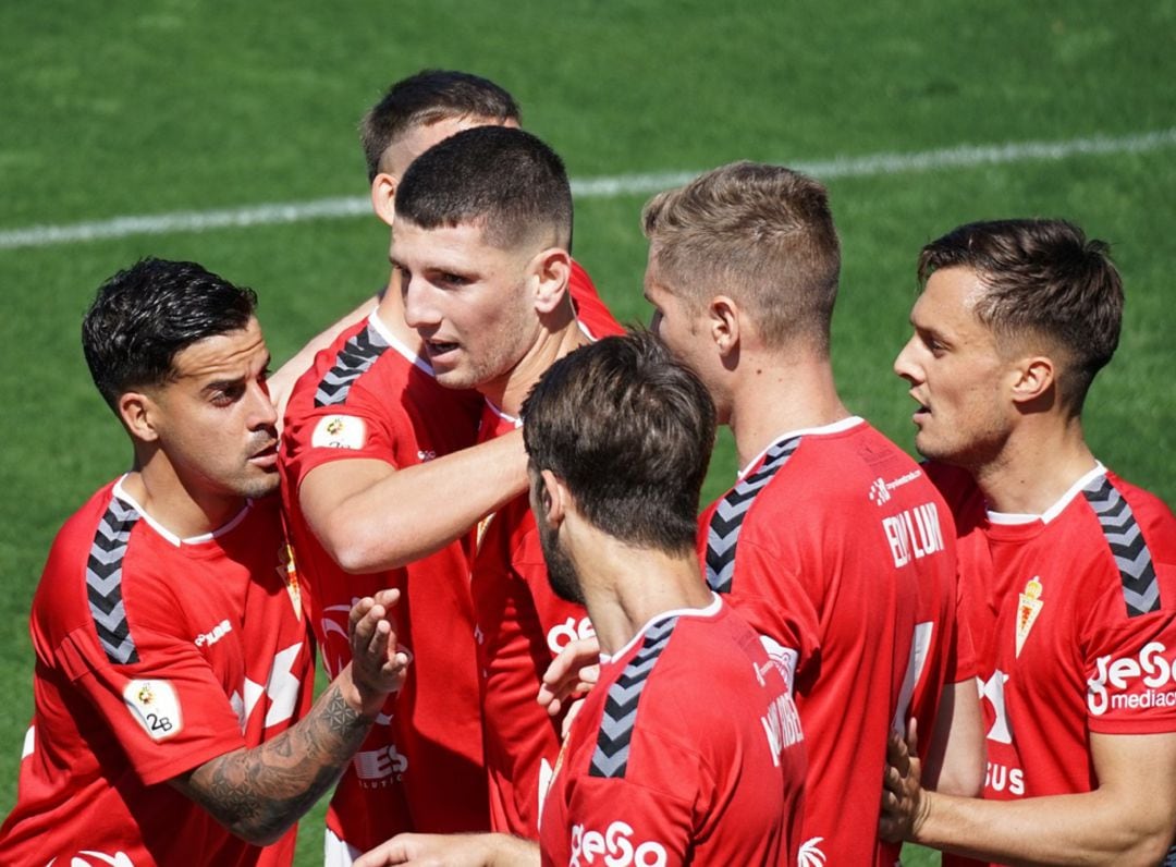 Parte de la plantilla del Real Murcia celebrando el gol de Toril