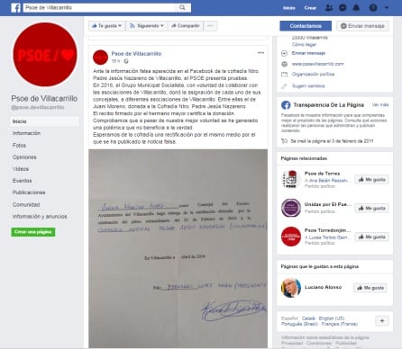 El Psoe lanza en sus redes sociales un comunicado para responder a las críticas lanzadas desde las redes sociales de la cofradía del Nazareno y que estaban originando polémica en contra de este partido político.