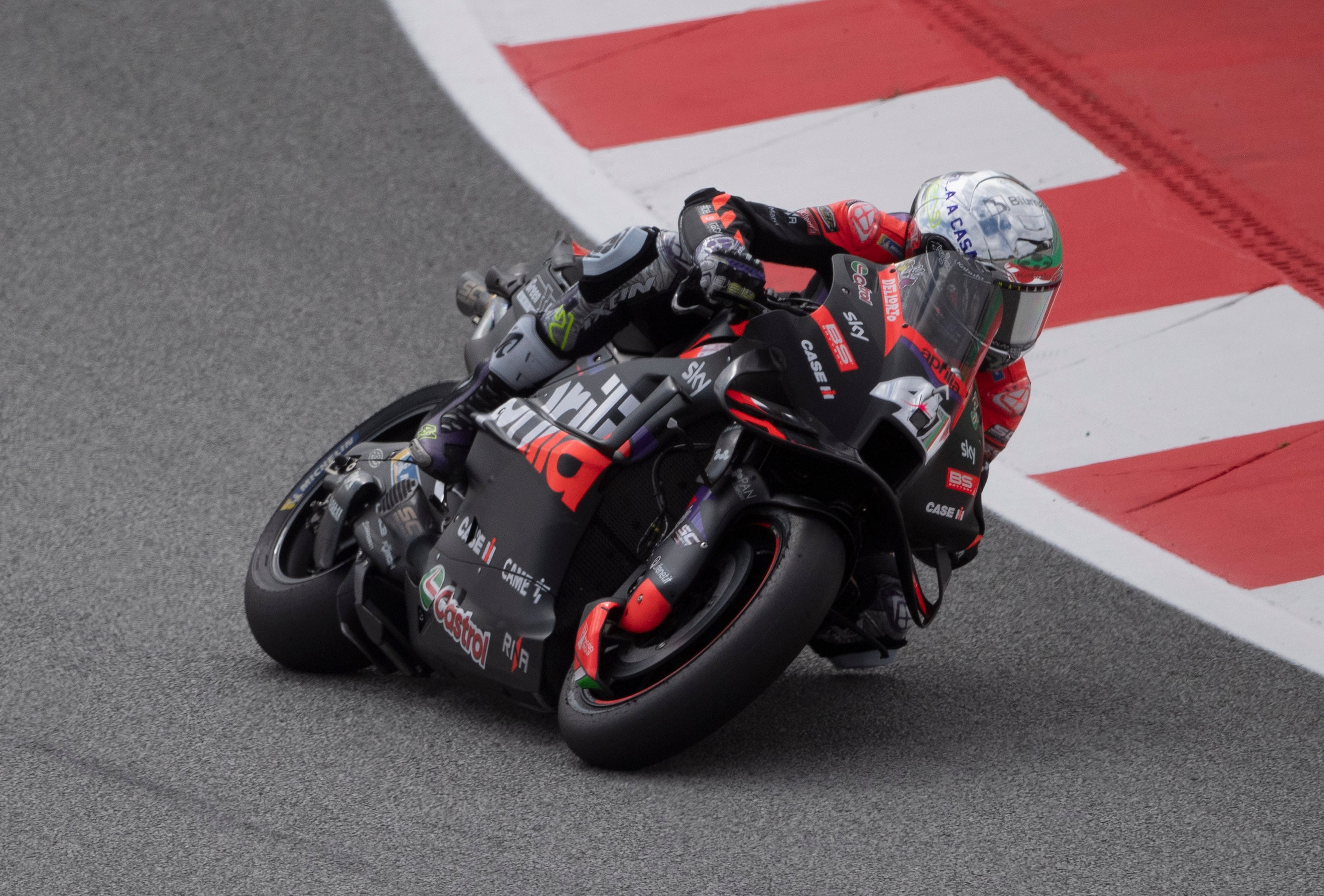 BARCELONA, SPAIN - MAY 24:  Aleix Espargaro of Spain and Aprilia Racingrounds the bend during the MotoGP Of Catalunya - Free Practice at Circuit de Barcelona-Catalunya on May 24, 2024 in Barcelona, Spain. (Photo by Mirco Lazzari gp/Getty Images)