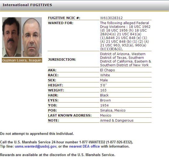 Ficha digital del &#039;Chapo&#039; Guzmán en la web de la DEA.