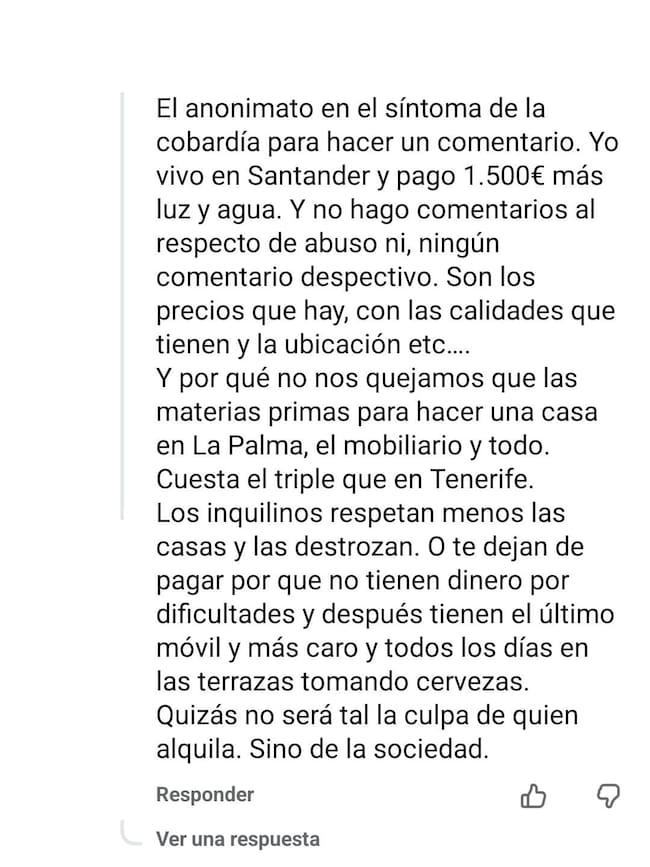 La reacción del casero a las críticas por el precio de su alquiler