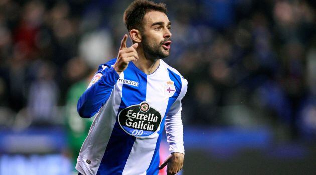 Adrián celebra su gol ante el Deportivo