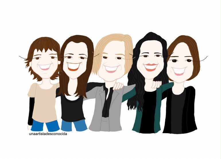 La ilustradora de esta web sobre Madrid ha dibujado a las componentes del equipo 