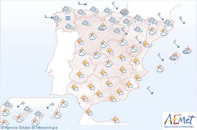 Mapa de previsiones, según AEMET, para el viernes 24 de enero.