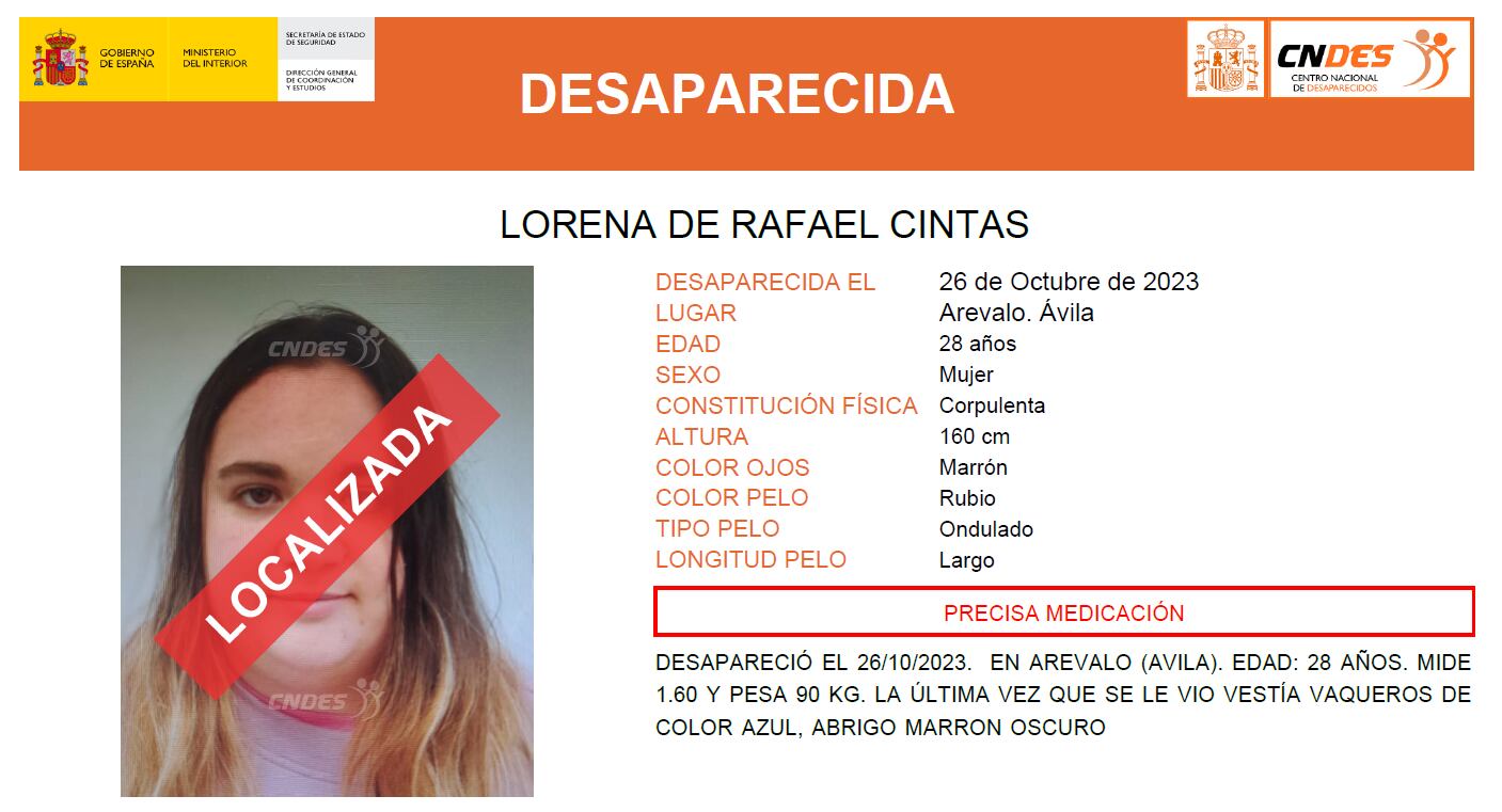 Cartel utilizado para la localización de la joven desaparecida