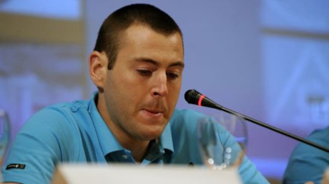Spanish policeman and caver Juan Bolivar gives a press conference on his caving accident in a ravine in Morocco, in Granada on April 9, 2015. Companions of Bolivar, trapped for days in a ravine in Morocco, along with two other climbers who died there, ale