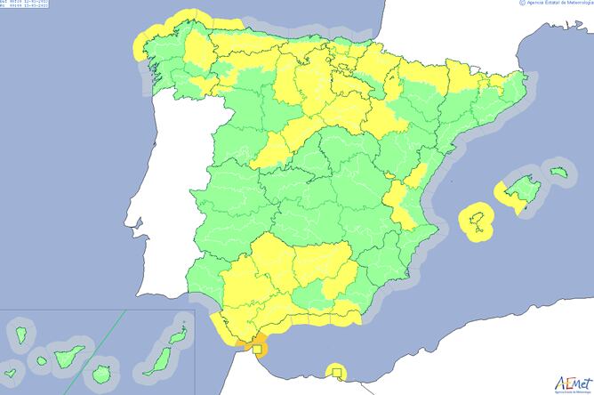 Buena parte de Andalucía está en alerta amarilla por lluvias y en la mitad norte el aviso de Aemet es por nevadas