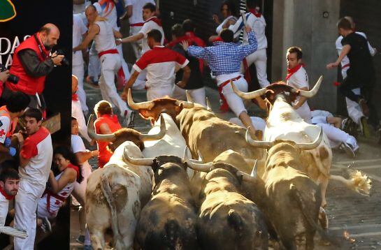 FOTOGALERÍA | Los mozos corren ante los toros de la ganadería de Miura