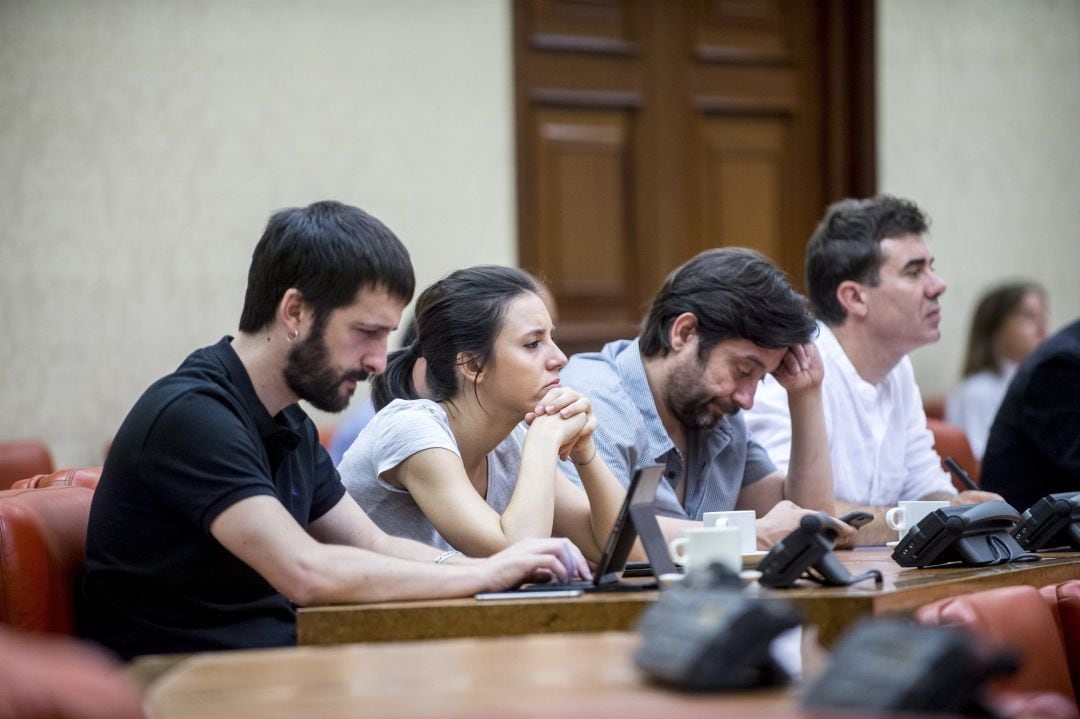 Juanma del Olmo, Irene Montero, Rafael Mayoral, dirigentes de Podemos.