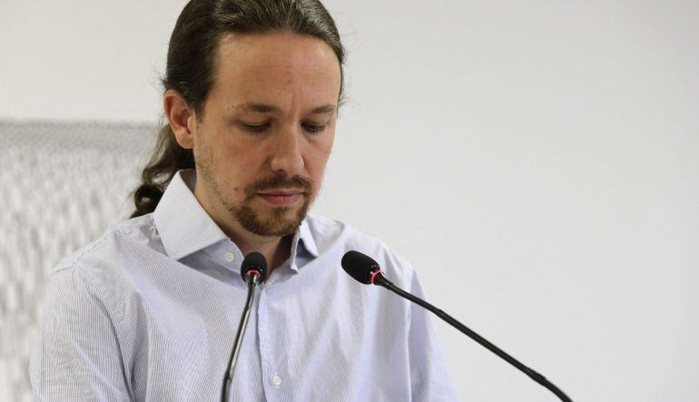 El lider de Podemos, Pablo Iglesias, durante la rueda de prensa que ofreció tras la reunión del Consejo de Coordinación. 