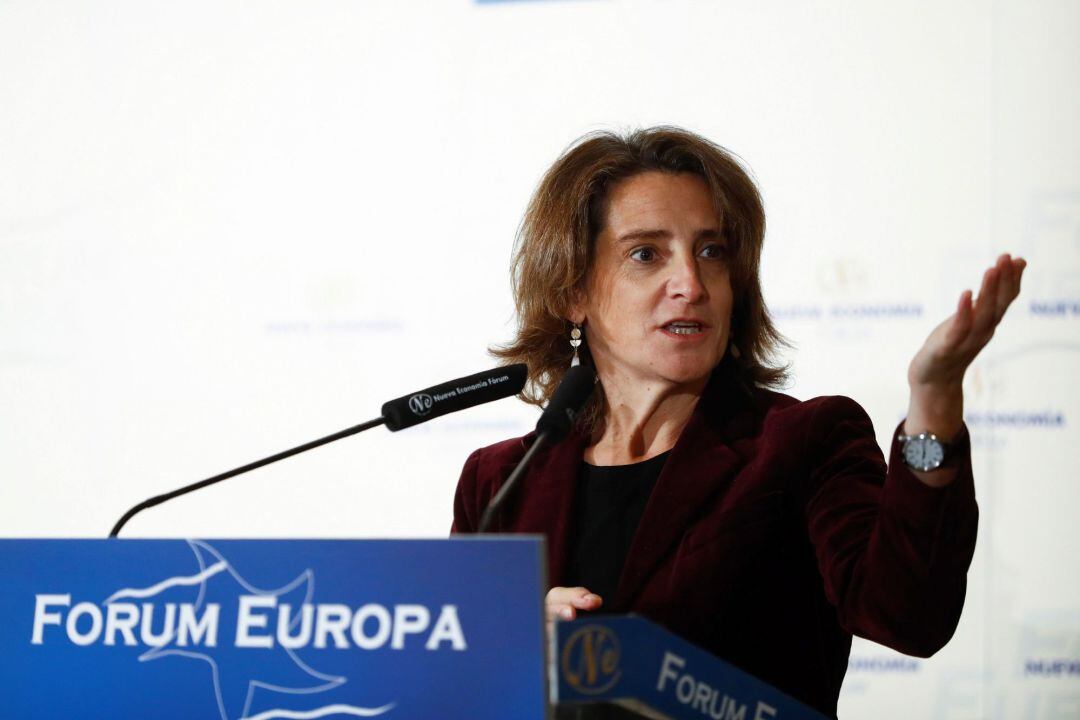 La ministra para la Transición Ecológica, Teresa Ribera, durante su intervención en un desayuno informativo del Fórum Europa, 