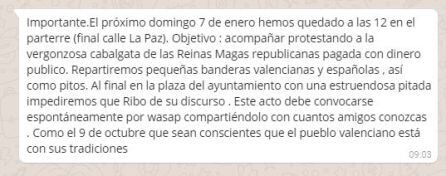 El mensaje difundido por los grupos de ultraderecha a través de Whatsapp