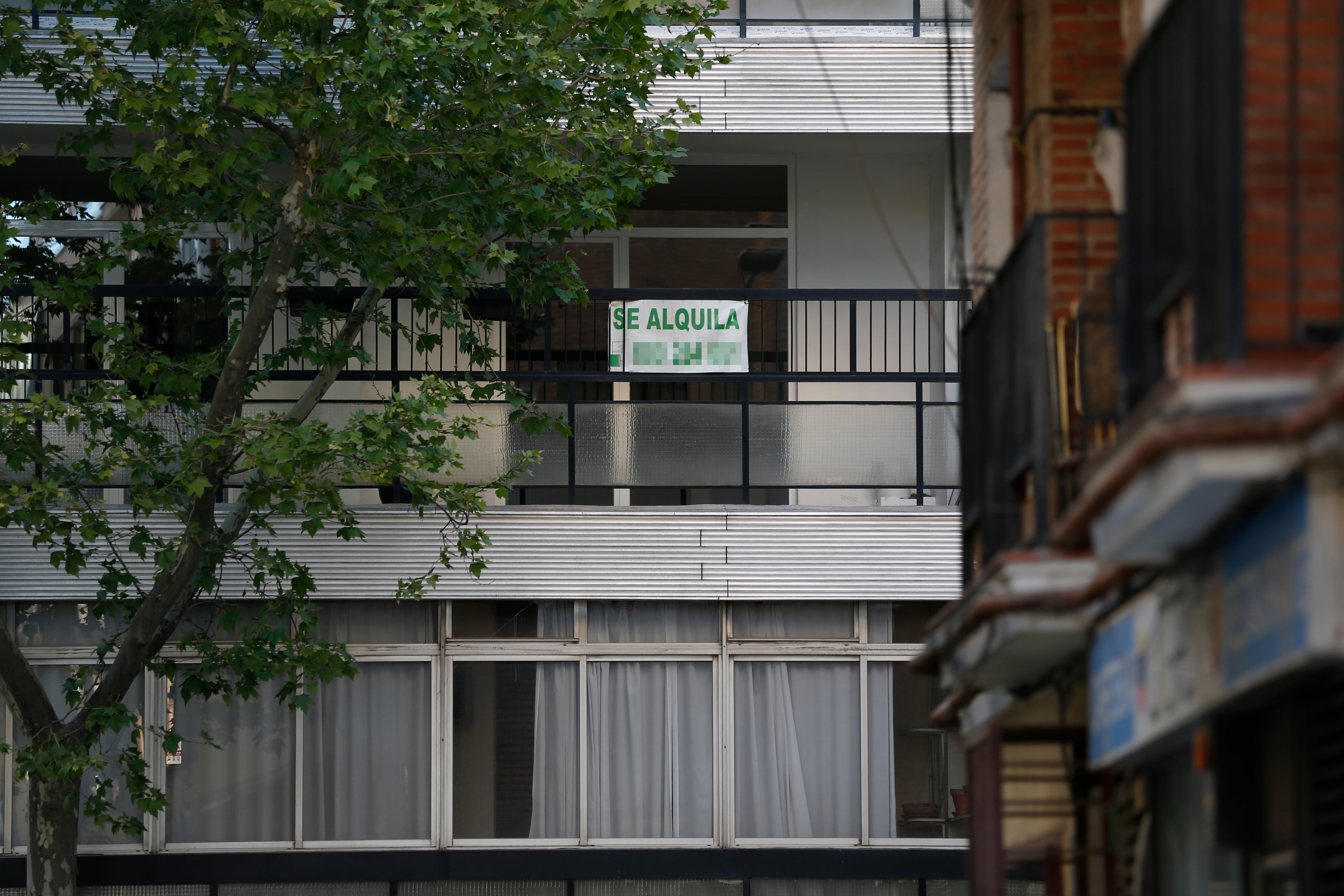 Vista de los carteles de alquiler en un piso de Madrid