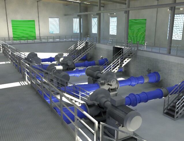 Recreación virtual de la nueva sala de bombeo de la planta potabilizadora de la Presa, en Manises