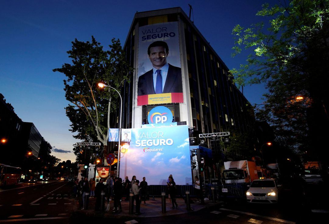 La sede del PP en Madrid tras la derrota electoral