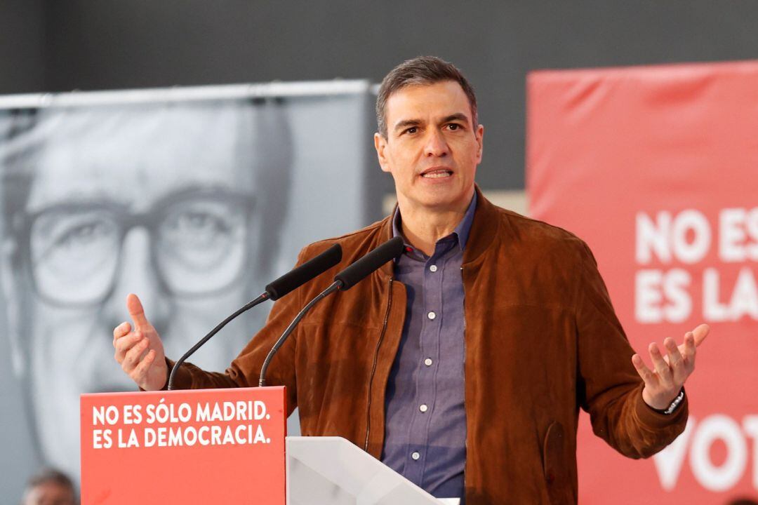 El presidente del Gobierno, Pedro Sánchez, en un acto de campaña del PSOE para las próximas elecciones en la Comunidad de Madrid