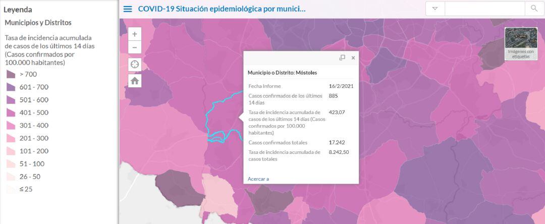 Situación epidemiológica en Móstoles a 16 de febrero de 2021