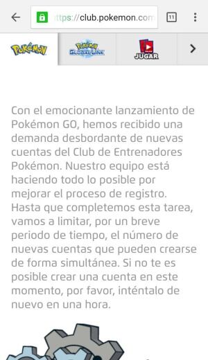 Mensaje en la web del Club Pokémon.