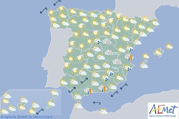 Mapa previsto para el sábado hasta el mediodía.