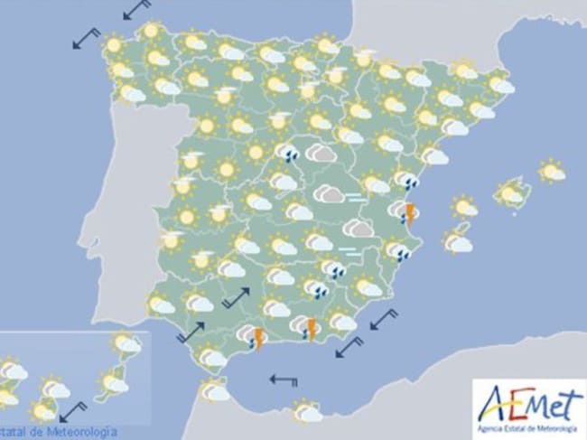 Mapa previsto para el sábado hasta el mediodía.