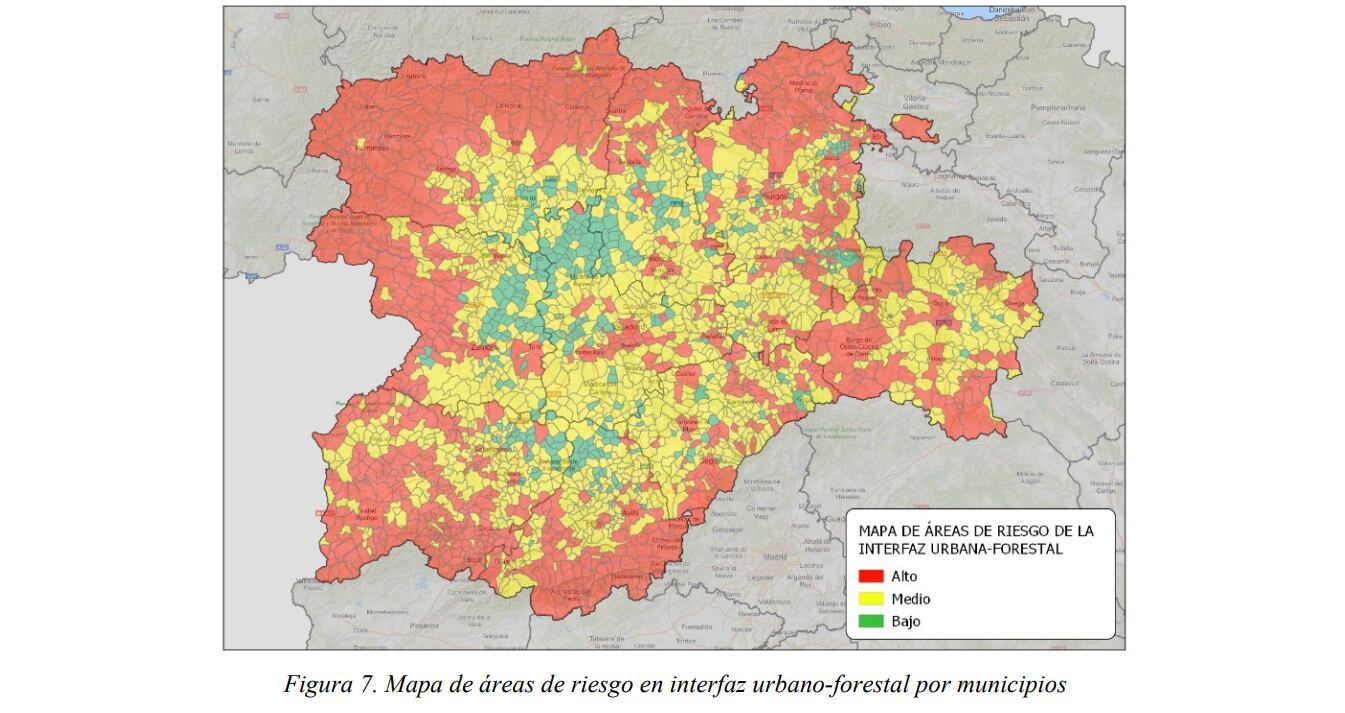 Areas de mayor riesgo de incendios forestales en Castilla y León