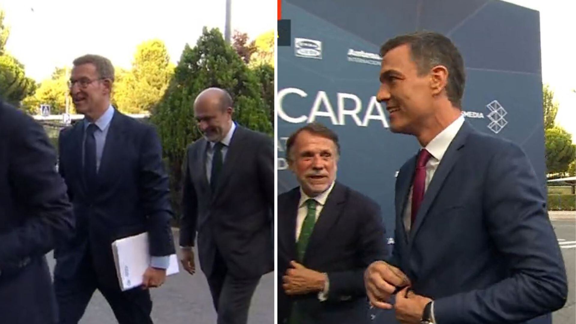 El presidente del Gobierno, Pedro Sánchez, y el líder del PP, Alberto Núñez Feijóo, llegan al cara a cara.