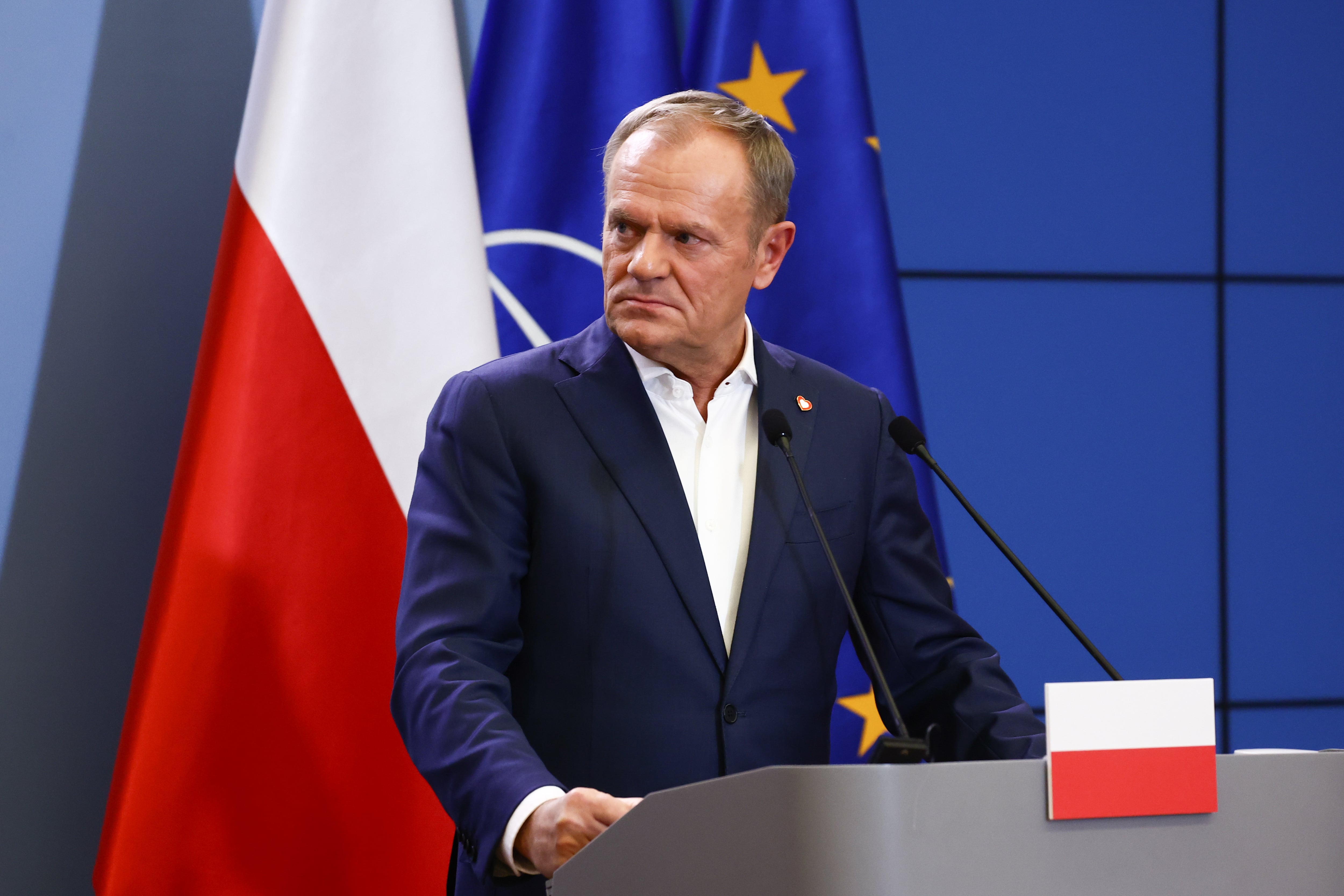 El primer ministro de Polonia, Donald Tusk, después de una reunión con el Secretario General de la OTAN