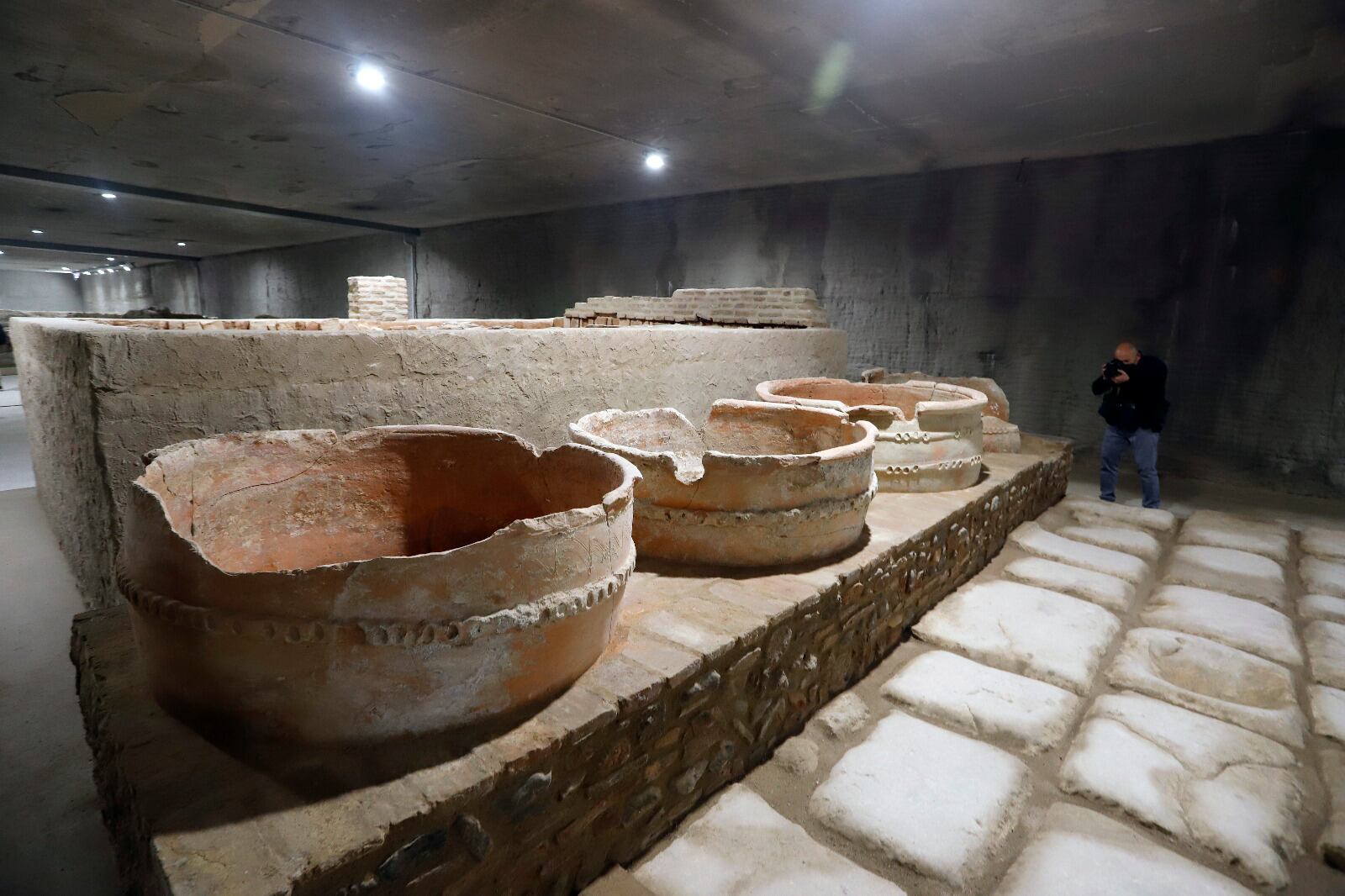 Las piletas recuperadas de los restos arqueológicos hallado durante las obras del metro en el centro de Málaga