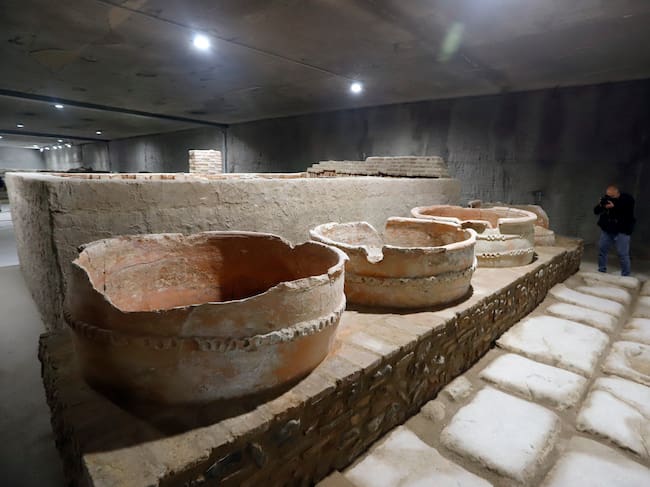 Las piletas recuperadas de los restos arqueológicos hallado durante las obras del metro en el centro de Málaga