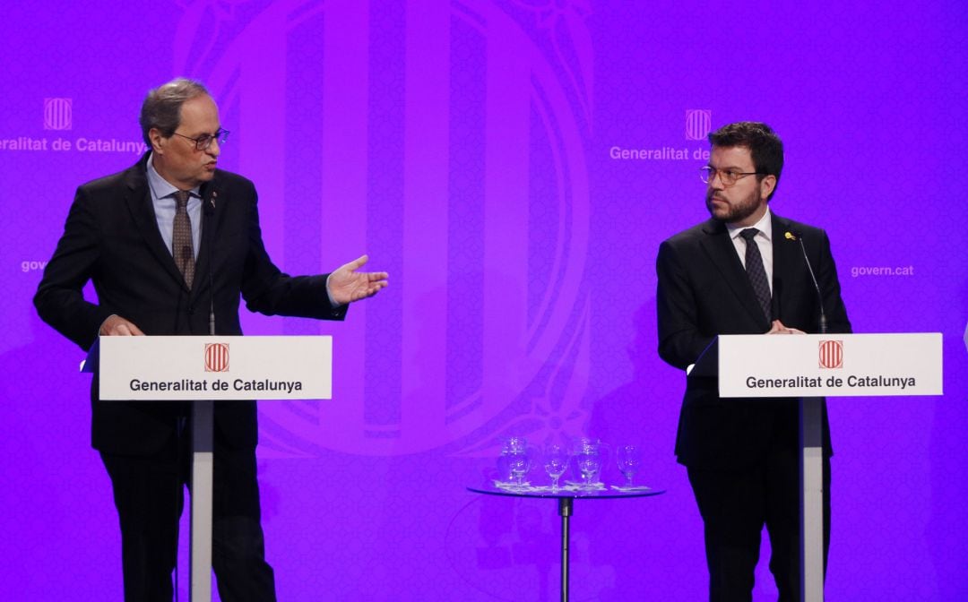 El presidente Quim Torra junto al vicepresidente de la Generalitat, Pere Aragonès