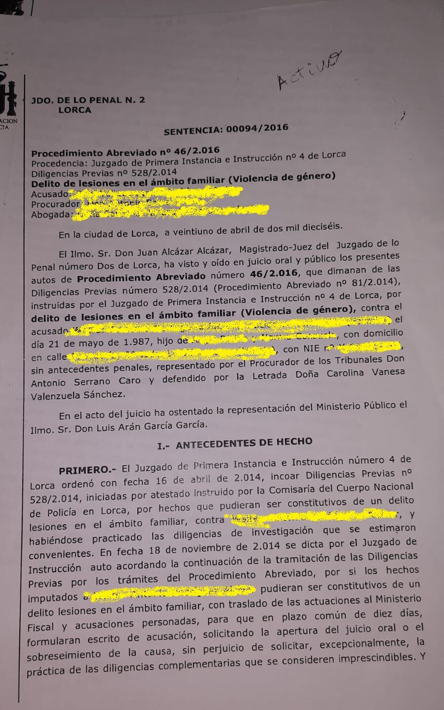 Sentencia del juzgado de lo Penal de Lorca