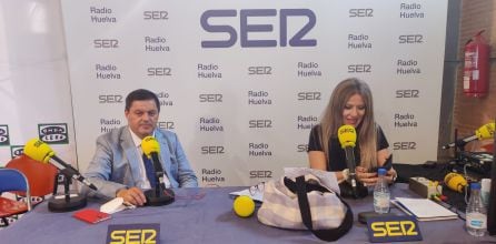 Agustín Galán, director de la UNIA y Ana Gil, periodista de la SER. &quot;Hoy por Hoy Huelva&quot; en directo desde el Foro Iberoamericano de La Rábida con motivo de FITUR 2021