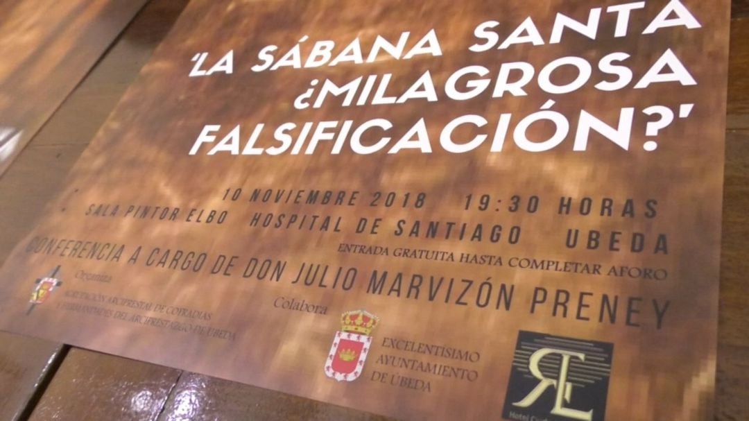 Cartel de la charla &#039;La Sábana Santa, ¿milagrosa falsifiación?