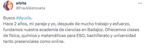 Tuit de una usuaria en busca de ayuda.