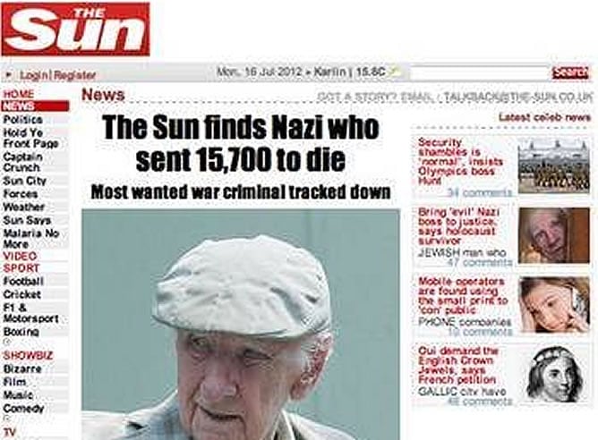 Imagen del supuesto criminal nazi Csizsik-Csatary captada por el diario británico &#039;The Sun&#039;